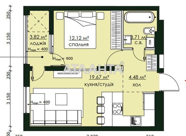 1-кімнатна квартира за адресою вул. Городницька (площа 43,8 м²) - Atlanta.ua - фото 13