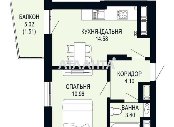 1-room apartment apartment by the address st. Shchurata V ul (area 34,6 m²) - Atlanta.ua - photo 5