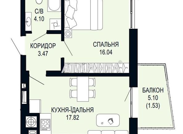 1-комнатная квартира по адресу ул. Щурата В. Ул (площадь 43,0 м²) - Atlanta.ua - фото 5