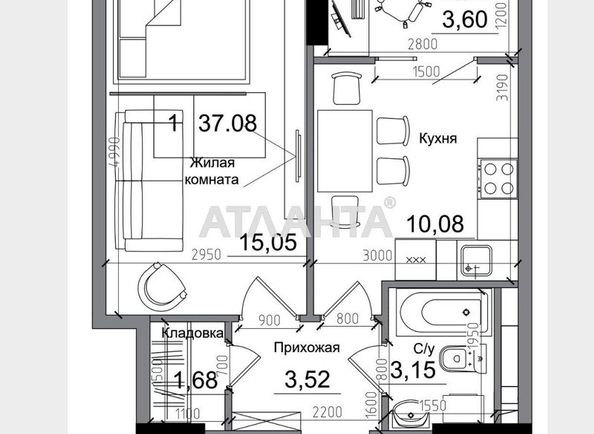 1-кімнатна квартира за адресою 7 км Овідіопольської дор. (площа 36,6 м²) - Atlanta.ua