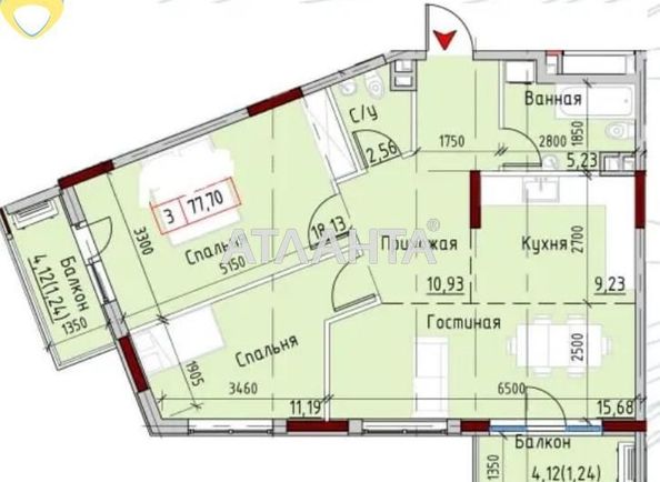 2-комнатная квартира по адресу Маячный пер. (площадь 77,7 м²) - Atlanta.ua