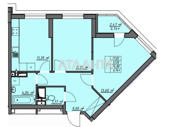 2-кімнатна квартира за адресою вул. Воробйова ак. (площа 51,8 м²) - Atlanta.ua - фото 16