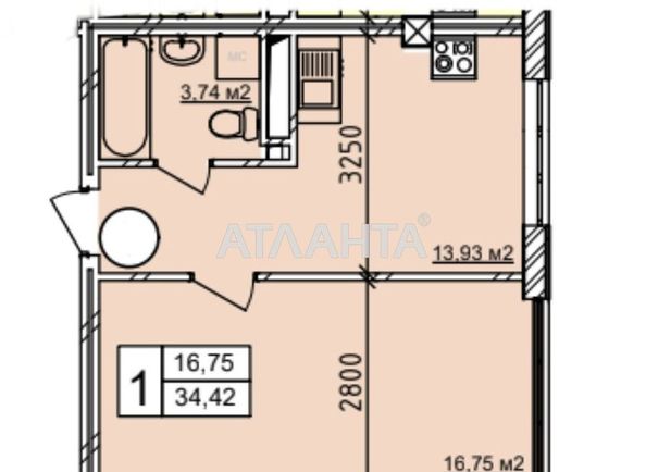 1-room apartment apartment by the address st. Geranevaya (area 34,4 m²) - Atlanta.ua - photo 4