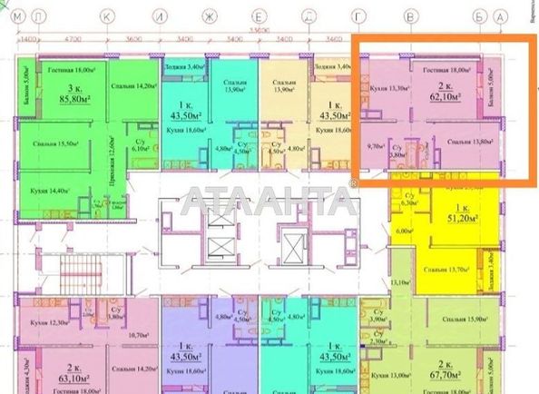 2-rooms apartment apartment by the address st. Varnenskaya (area 62,4 m²) - Atlanta.ua - photo 2