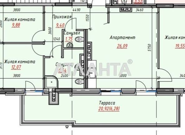 2-кімнатна квартира за адресою вул. Дачна (площа 92,1 м²) - Atlanta.ua - фото 2