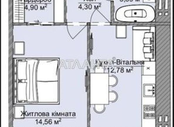 1-кімнатна квартира за адресою Дніпропетр. Дор. (площа 44,6 м²) - Atlanta.ua - фото 14