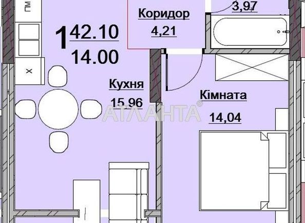 1-кімнатна квартира за адресою вул. Буковинська (площа 42 м²) - Atlanta.ua - фото 17