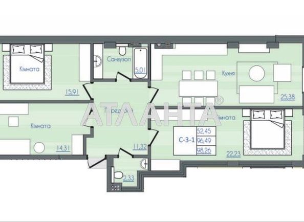 3-rooms apartment apartment by the address st. Fontanskaya dor Perekopskoy Divizii (area 96,6 m²) - Atlanta.ua - photo 2