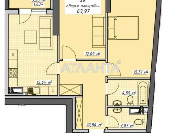 2-rooms apartment apartment by the address st. Kurortnyy per (area 63,7 m²) - Atlanta.ua - photo 2