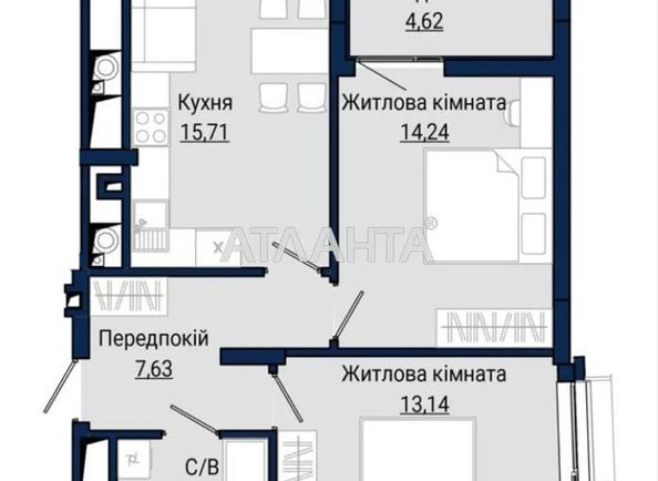 2-кімнатна квартира за адресою вул. Княгині Ольги (площа 59,3 м²) - Atlanta.ua - фото 10