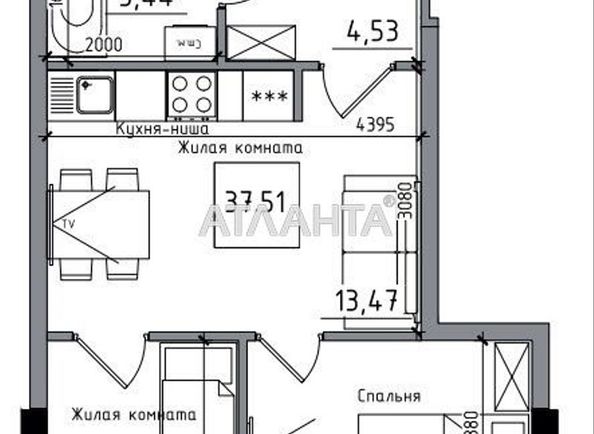 2-комнатная квартира по адресу 7 км овидиопольской дор. (площадь 37,5 м²) - Atlanta.ua