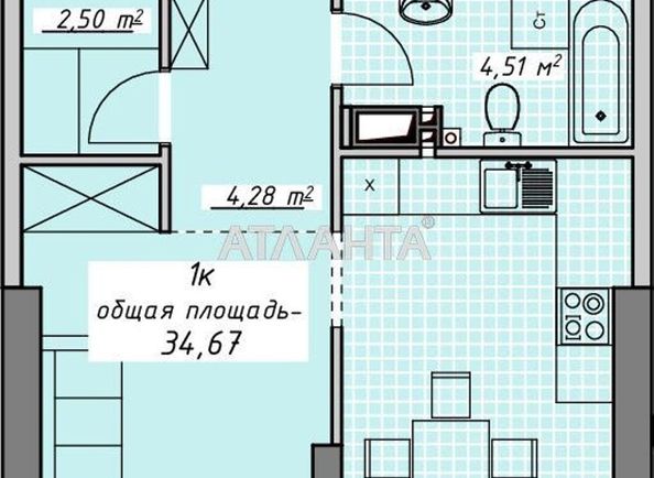 1-комнатная квартира по адресу Курортный пер. (площадь 34,2 м²) - Atlanta.ua - фото 2