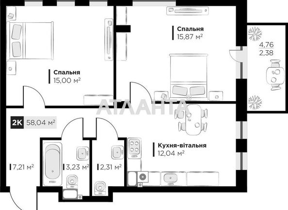 2-rooms apartment apartment by the address st. Orlika Pilipa (area 58 m²) - Atlanta.ua - photo 30