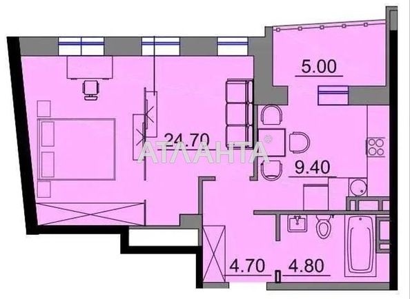 1-room apartment apartment by the address st. Kosvennaya Vegera (area 48,2 m²) - Atlanta.ua - photo 6