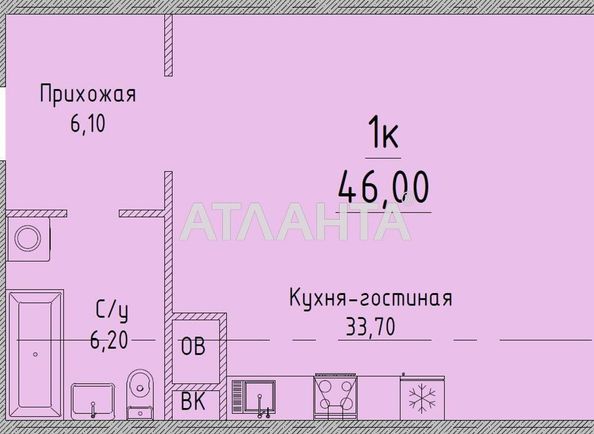 1-room apartment apartment by the address st. Gagarinskoe plato (area 46 m²) - Atlanta.ua