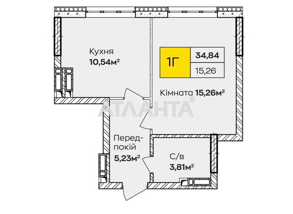 1-room apartment apartment by the address st. Kochergi Ivana (area 34,8 m²) - Atlanta.ua