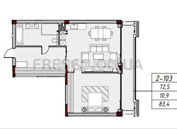 1-комнатная квартира по адресу ул. Азарова вице адм. (площадь 83,4 м²) - Atlanta.ua