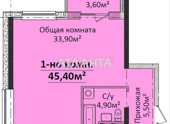 1-комнатная квартира по адресу Гагарина пр. (площадь 46 м²) - Atlanta.ua - фото 2
