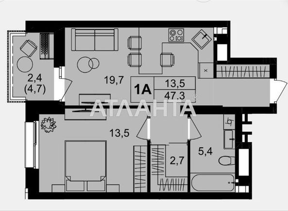 1-room apartment apartment by the address st. Kirpichnyy per (area 47,3 m²) - Atlanta.ua - photo 7