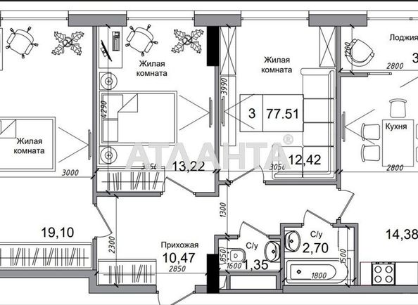 3-комнатная квартира по адресу 7 км овидиопольской дор. (площадь 77,5 м²) - Atlanta.ua - фото 3