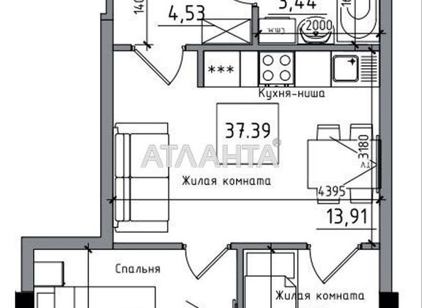 2-кімнатна квартира за адресою 7 км Овідіопольської дор. (площа 37,4 м²) - Atlanta.ua - фото 4