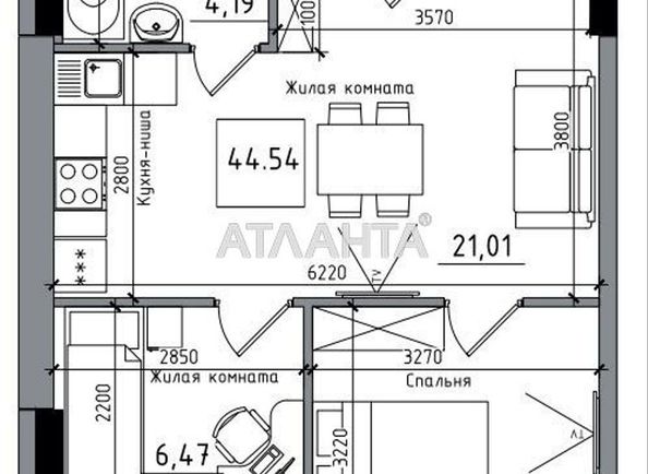 2-кімнатна квартира за адресою 7 км Овідіопольської дор. (площа 44,5 м²) - Atlanta.ua - фото 3