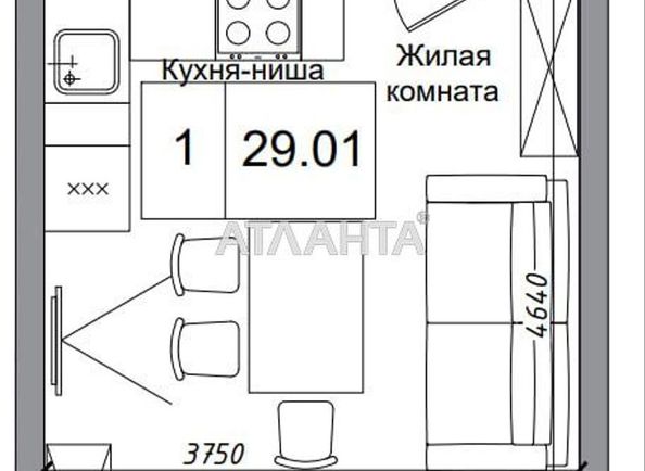 1-кімнатна квартира за адресою 7 км Овідіопольської дор. (площа 29,0 м²) - Atlanta.ua