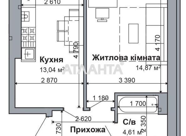 1-комнатная квартира по адресу Грушевского пер. (площадь 37,7 м²) - Atlanta.ua - фото 16
