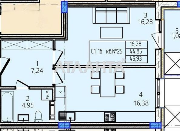 1-кімнатна квартира за адресою вул. Заболотного (площа 46 м²) - Atlanta.ua - фото 5