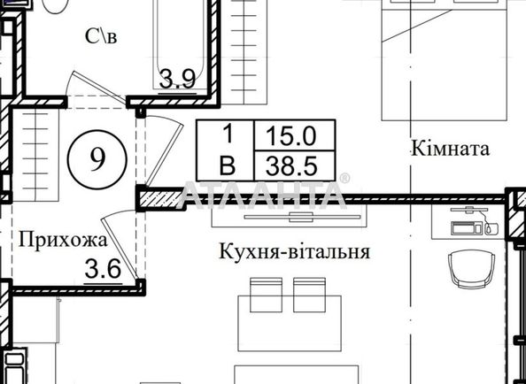 1-комнатная квартира по адресу ул. Тепличная (площадь 38,6 м²) - Atlanta.ua - фото 10