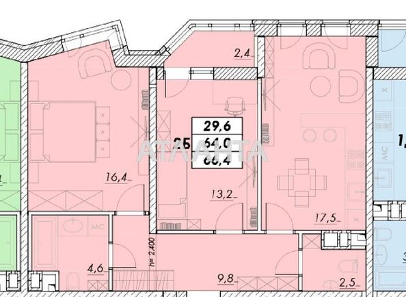 2-rooms apartment apartment by the address st. Prokhorovskaya Khvorostina (area 66,4 m²) - Atlanta.ua