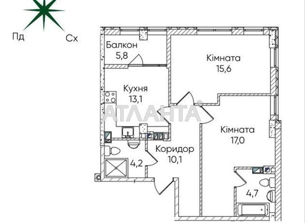 2-rooms apartment apartment by the address st. Paustovskogo (area 70,4 m²) - Atlanta.ua - photo 5