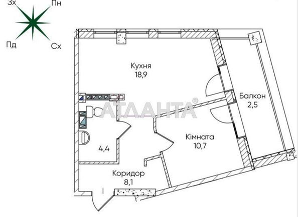 1-кімнатна квартира за адресою вул. Паустовського (площа 44,7 м²) - Atlanta.ua - фото 2