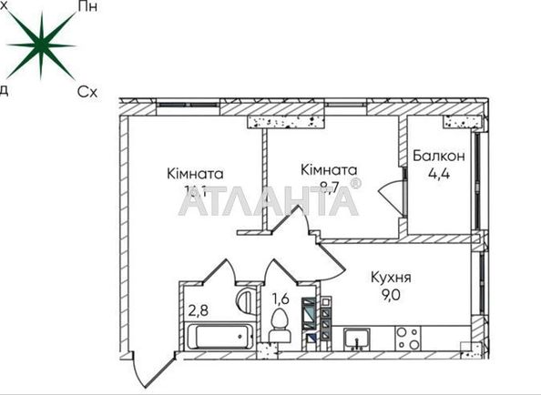 1-room apartment apartment by the address st. Paustovskogo (area 43 m²) - Atlanta.ua