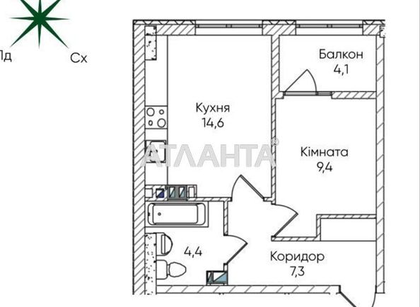 1-room apartment apartment by the address st. Paustovskogo (area 39,8 m²) - Atlanta.ua