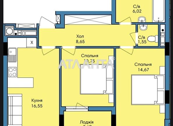 2-rooms apartment apartment by the address st. Vashingtona Dzh ul (area 62 m²) - Atlanta.ua - photo 2