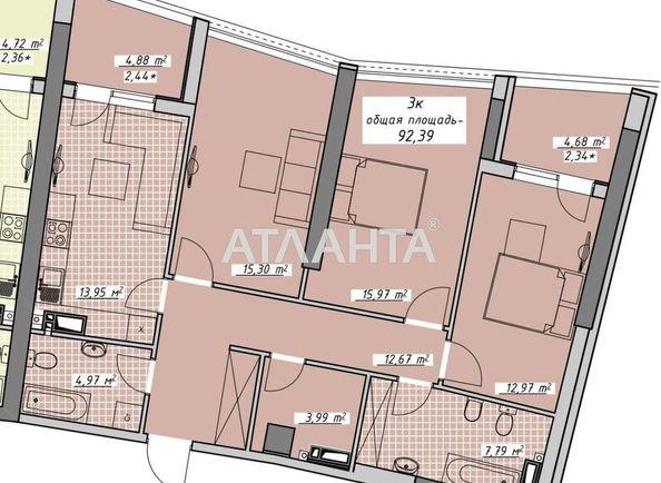 3-кімнатна квартира за адресою Курортний пров. (площа 92,5 м²) - Atlanta.ua