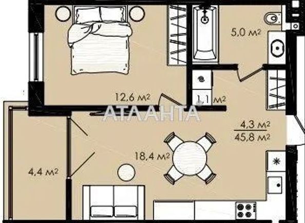 1-room apartment apartment by the address st. Daniila Galitskogo (area 45,8 m²) - Atlanta.ua - photo 3