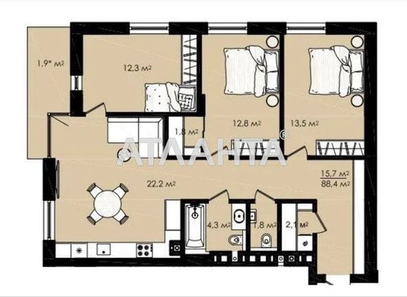3-rooms apartment apartment by the address st. Daniila Galitskogo (area 88,4 m²) - Atlanta.ua - photo 2