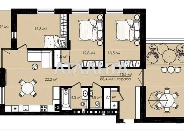3-кімнатна квартира за адресою вул. Данила Галицького (площа 93,1 м²) - Atlanta.ua - фото 2