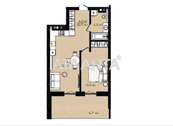 1-комнатная квартира по адресу ул. Даниила Галицкого (площадь 50,9 м²) - Atlanta.ua - фото 3