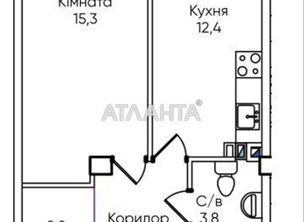 1-комнатная квартира по адресу ул. Паустовского (площадь 38,5 м²) - Atlanta.ua - фото 2
