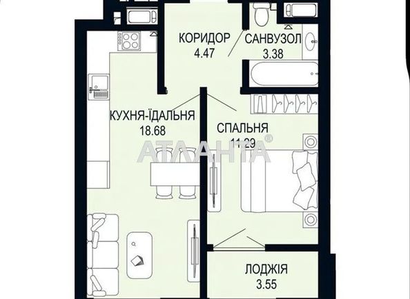 1-room apartment apartment by the address st. Shchurata V ul (area 41,4 m²) - Atlanta.ua - photo 6