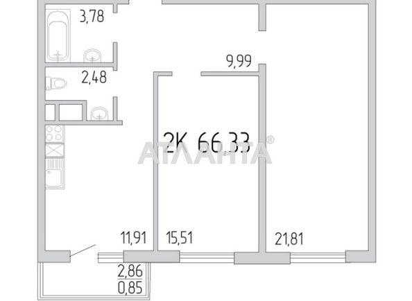 2-rooms apartment apartment by the address st. Zhemchuzhnaya (area 66,3 m²) - Atlanta.ua - photo 11