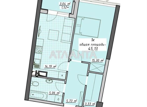 1-комнатная квартира по адресу Курортный пер. (площадь 45,1 м²) - Atlanta.ua - фото 2