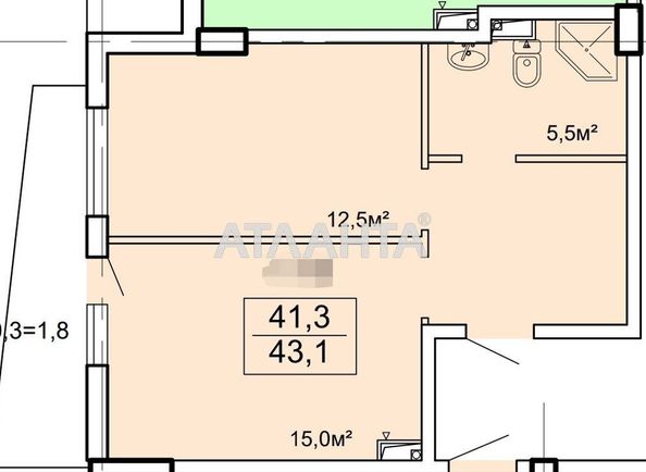 1-room apartment apartment by the address st. Vannyy per (area 43,1 m²) - Atlanta.ua - photo 2