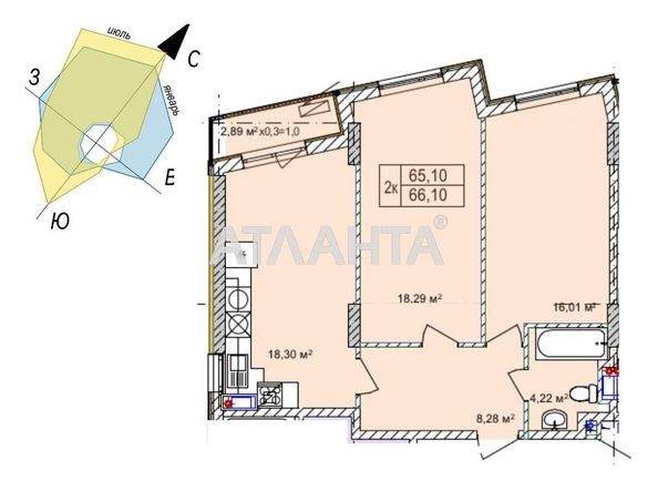 2-комнатная квартира по адресу ул. Чубаевская (площадь 65,3 м²) - Atlanta.ua