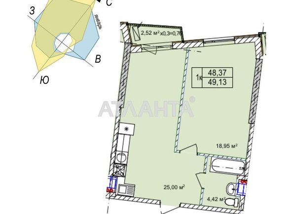 1-кімнатна квартира за адресою вул. Чубаївська (площа 47,7 м²) - Atlanta.ua - фото 2