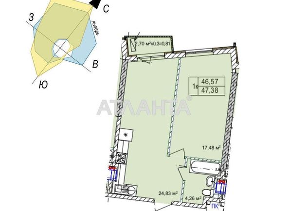 1-room apartment apartment by the address st. Chubaevskaya Selsovetskaya (area 45,6 m²) - Atlanta.ua - photo 9