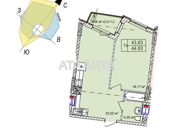 1-кімнатна квартира за адресою вул. Чубаївська (площа 43,3 м²) - Atlanta.ua - фото 2